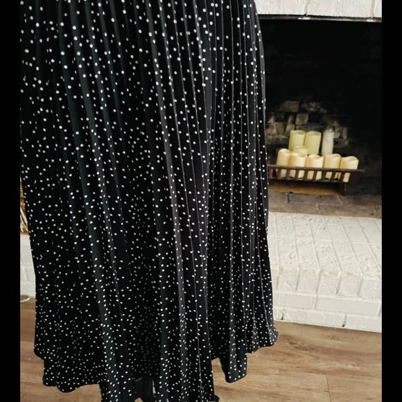Polka Dot Pleated Skirt. Black with White Polka Dots . Large. - Picture 3 of 5